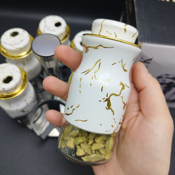 Набор для специй на вращающейся подставке Spice Rack Elite 6 предметов / Органайзер на кухню / Набор емкостей для хранения приправ